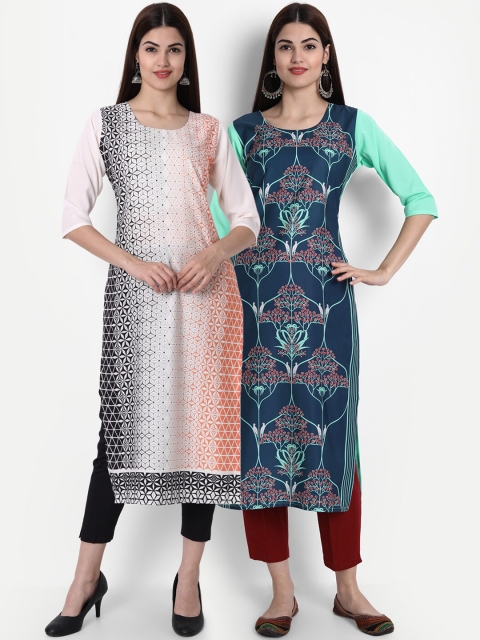

1 Stop Fashion Women Pack of 2 Printed Kurtas, Navy blue