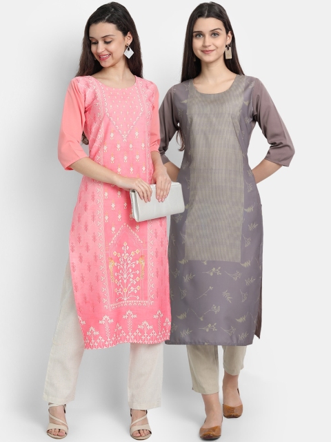 

1 Stop Fashion Women Pack of 2 Printed Kurtas, Grey