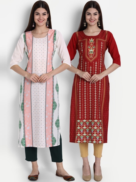 

1 Stop Fashion Women Pack of 2 Printed Kurtas, Maroon