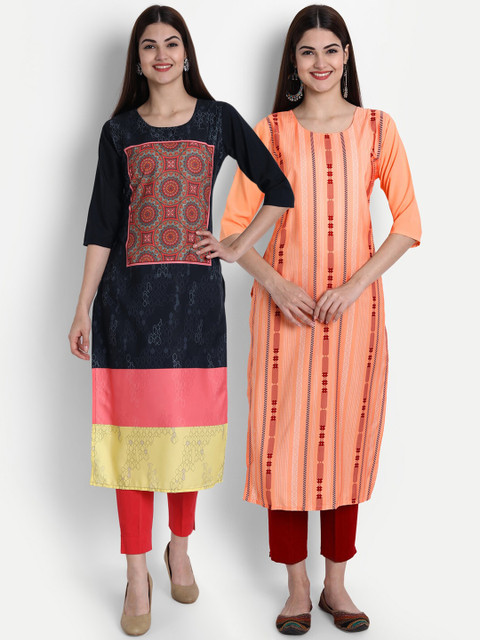 

1 Stop Fashion Women Pack of 2 Printed Kurtas, Peach