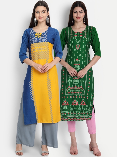 

1 Stop Fashion Women Pack of 2 Printed Kurtas, Green