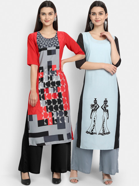 

1 Stop Fashion Women Pack of 2 Printed Kurtas, Red