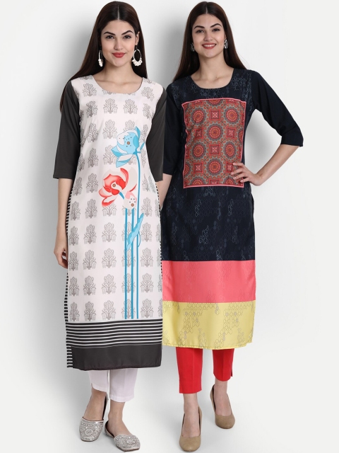 

1 Stop Fashion Women Pack of 2 Printed Kurtas, White