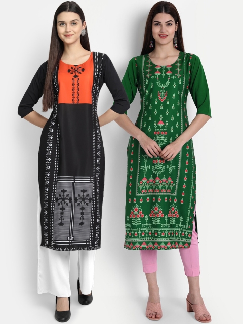 

1 Stop Fashion Women Pack of 2 Printed Kurtas, Green