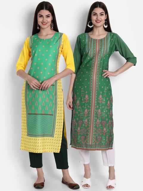 

1 Stop Fashion Women Pack of 2 Printed Kurtas, Green