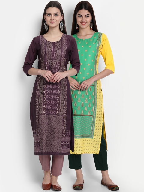

1 Stop Fashion Women Pack of 2 Printed Kurtas, Green