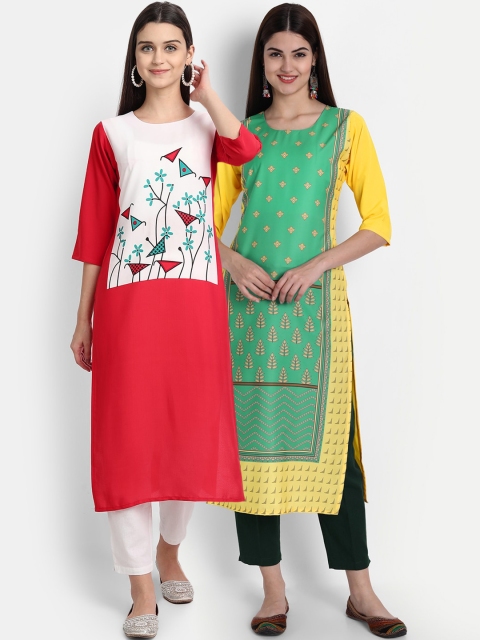 

1 Stop Fashion Women Pack of 2 Printed Kurtas, Red