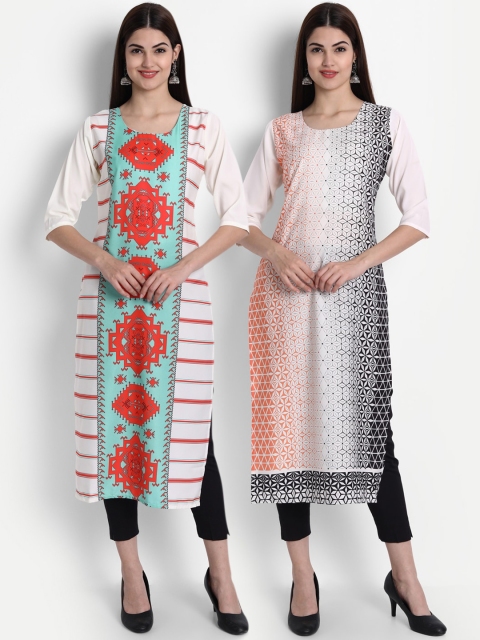

1 Stop Fashion Women Pack of 2 Printed Kurtas, White