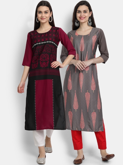 

1 Stop Fashion Women Pack of 2 Printed Kurtas, Grey