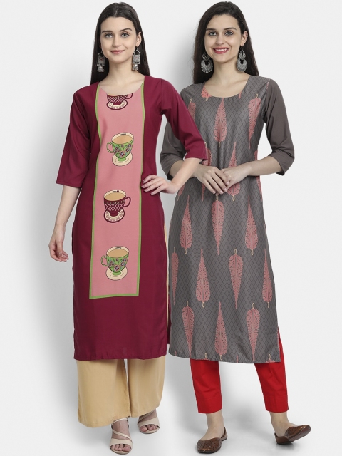 

1 Stop Fashion Women Pack of 2 Printed Kurtas, Grey