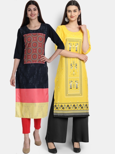 

1 Stop Fashion Women Pack of 2 Printed Kurtas, Navy blue
