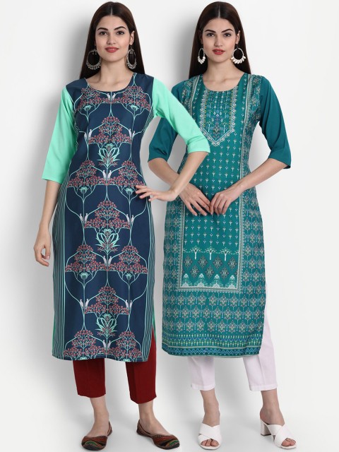 

1 Stop Fashion Women Pack of 2 Printed Kurtas, Blue