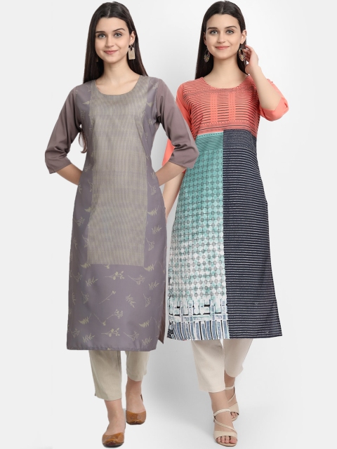 

1 Stop Fashion Women Pack of 2 Printed Kurtas, Grey