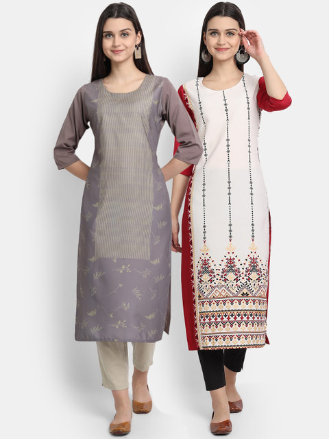 

1 Stop Fashion Women Pack of 2 Printed Kurtas, Grey