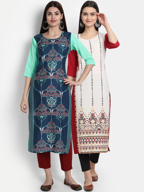 

1 Stop Fashion Women Pack of 2 Printed Kurtas, Navy blue