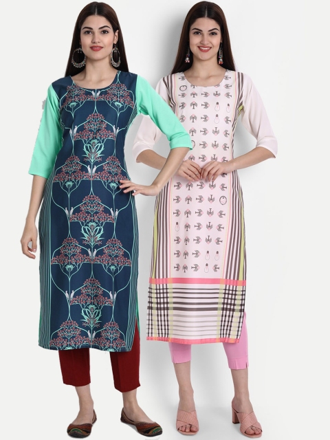 

1 Stop Fashion Women Pack of 2 Printed Kurtas, Navy blue