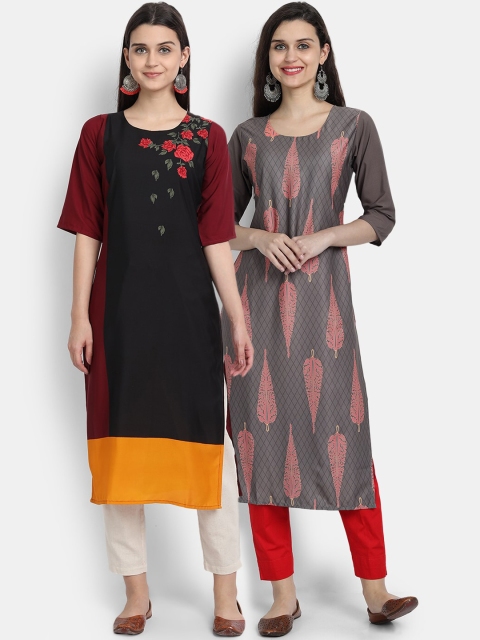 

1 Stop Fashion Women Pack of 2 Printed Kurtas, Black