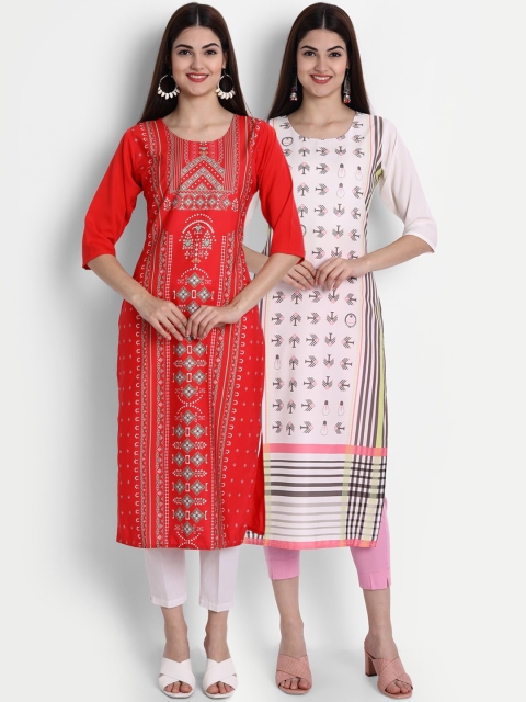 

1 Stop Fashion Women Pack of 2 Printed Kurtas, Red