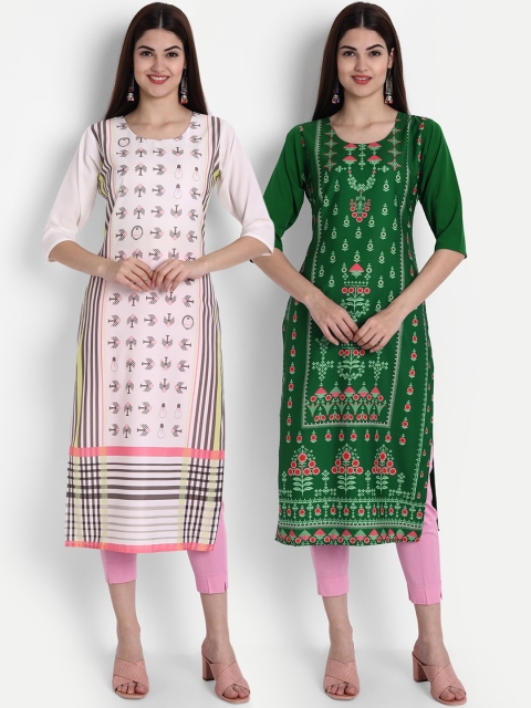 

1 Stop Fashion Women Pack Of 2 Digital Print Straight Kurtas, Pink