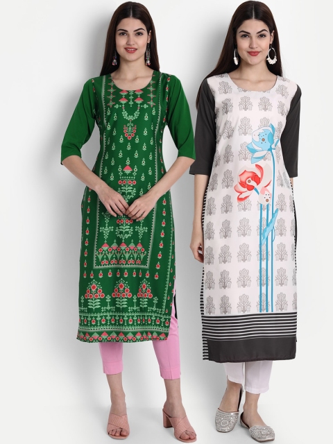 

1 Stop Fashion Women Pack of 2 Printed Kurtas, White