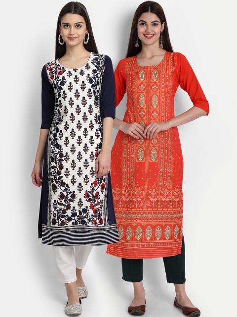 

1 Stop Fashion Women Pack of 2 Printed Kurtas, White