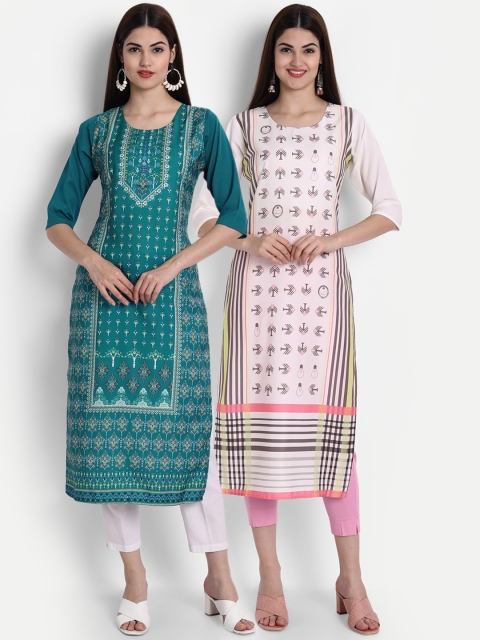 

1 Stop Fashion Women Pack of 2 Printed Kurtas, Blue