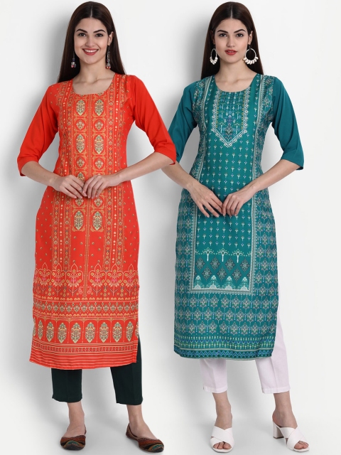 

1 Stop Fashion Women Pack of 2 Printed Kurtas, Blue