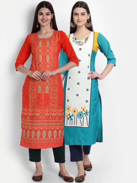 

1 Stop Fashion Women Pack of 2 Printed Kurtas, Blue