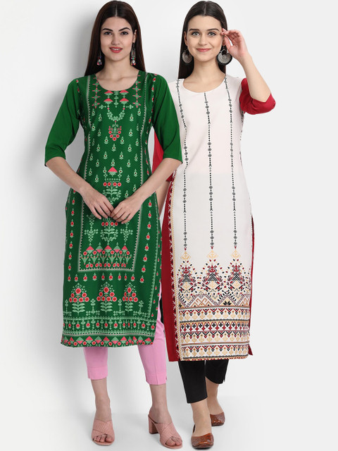 

1 Stop Fashion Women Pack of 2 Printed Kurtas, Green