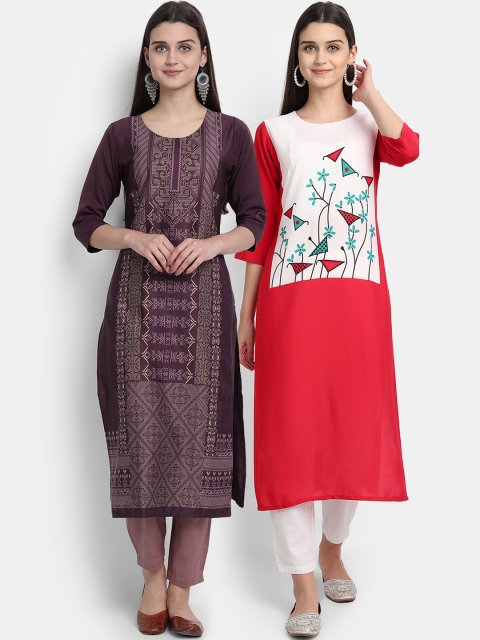 

1 Stop Fashion Women Pack of 2 Printed Kurtas, Red