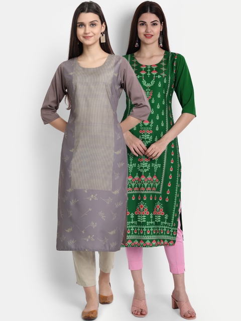 

1 Stop Fashion Women Pack of 2 Printed Kurtas, Grey