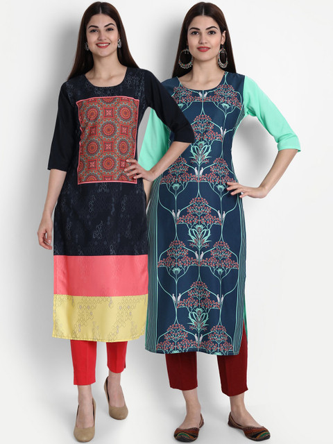 

1 Stop Fashion Women Pack of 2 Printed Kurtas, Navy blue