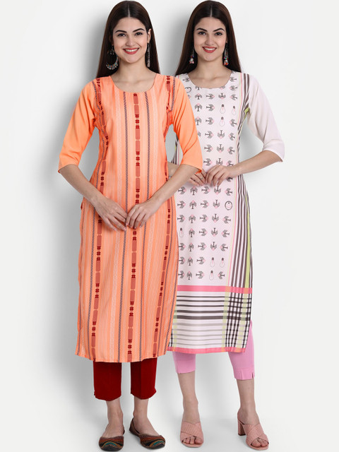 

1 Stop Fashion Women Pack of 2 Printed Kurtas, Peach
