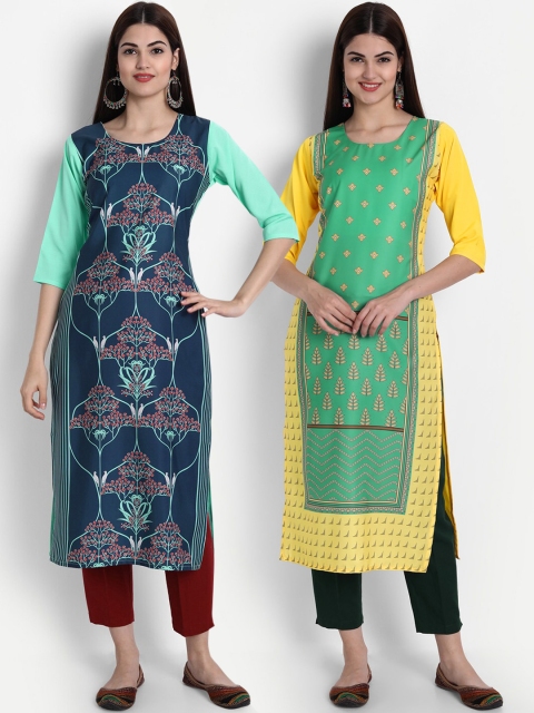 

1 Stop Fashion Women Pack of 2 Printed Kurtas, Green