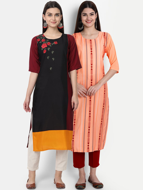 

1 Stop Fashion Women Pack of 2 Printed Kurtas, Peach