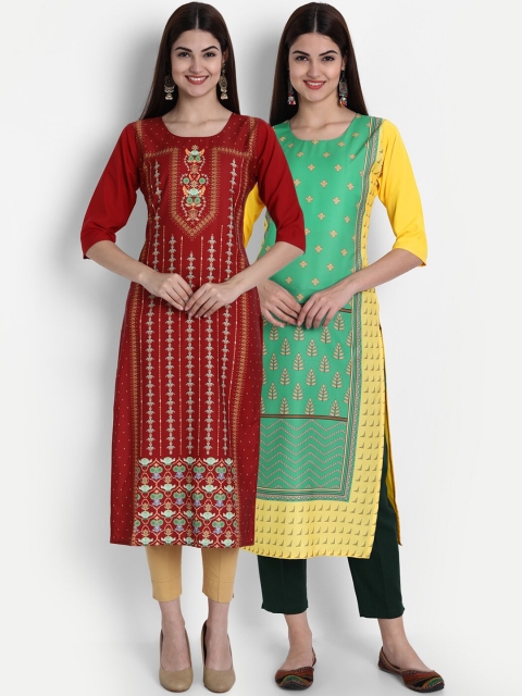 

1 Stop Fashion Women Pack of 2 Printed Kurtas, Green