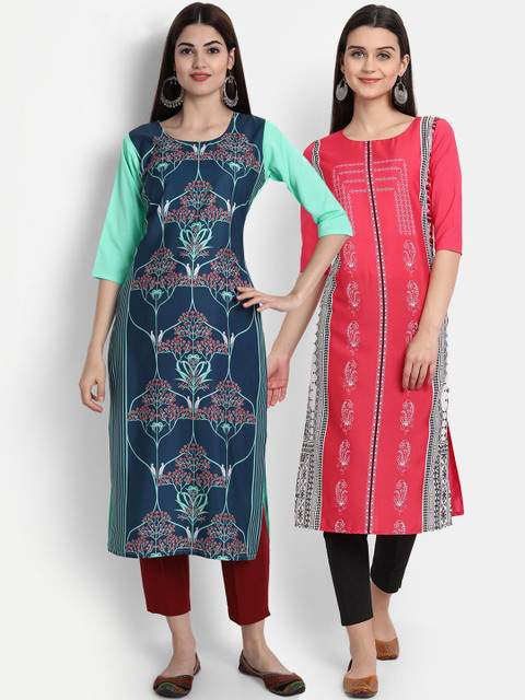 

1 Stop Fashion Women Pack of 2 Printed Kurtas, Pink