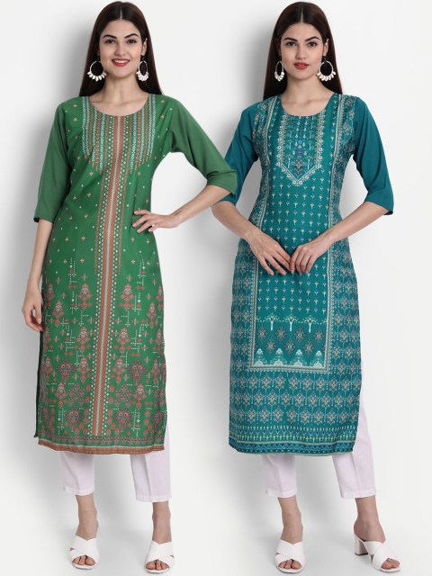 

1 Stop Fashion Women Pack of 2 Printed Kurtas, Blue
