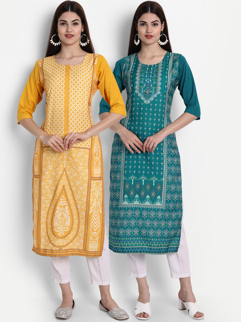 

1 Stop Fashion Women Pack of 2 Printed Kurtas, Blue