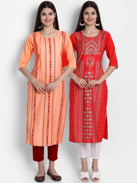 

1 Stop Fashion Women Pack of 2 Printed Kurtas, Red