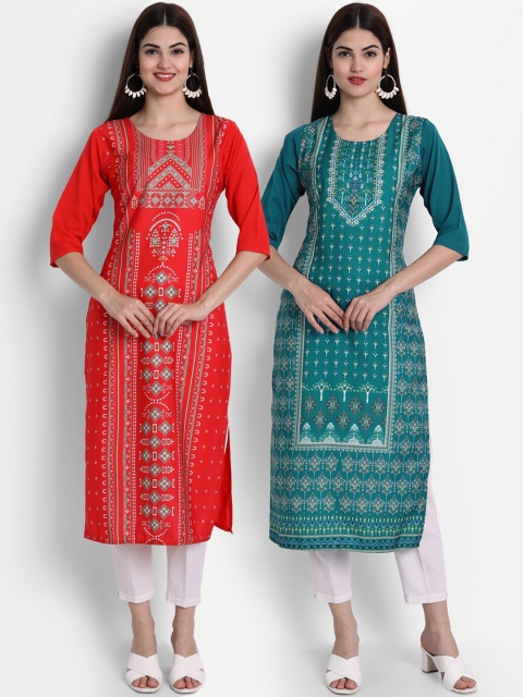 

1 Stop Fashion Women Pack of 2 Printed Kurtas, Blue