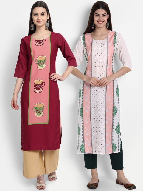 

1 Stop Fashion Women Pack of 2 Printed Kurtas, Pink