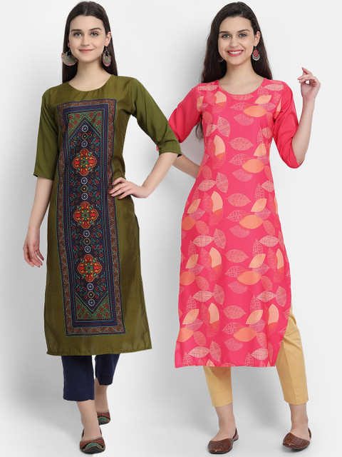 

1 Stop Fashion Women Pack of 2 Printed Kurtas, Pink