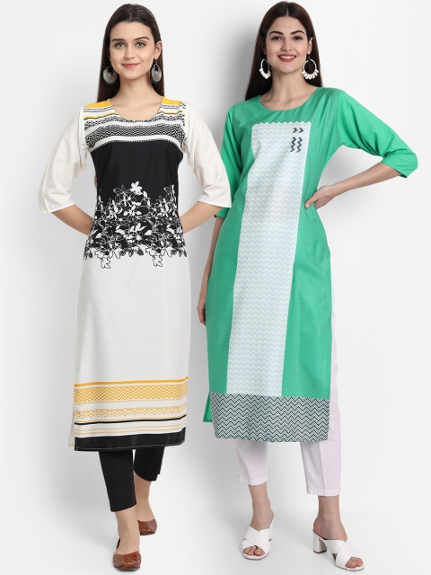 

1 Stop Fashion Women Multi-coloured Pack of 2 Printed Round Neck Straight Kurtas