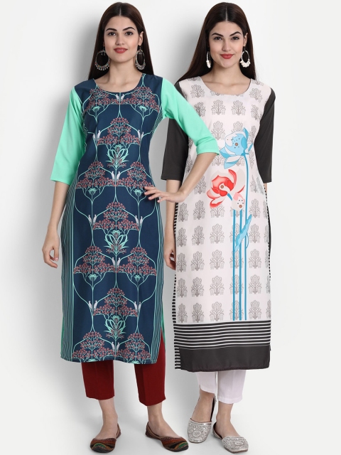 

1 Stop Fashion Women Multi-coloured Pack of 2 Printed Round Neck Straight Kurtas