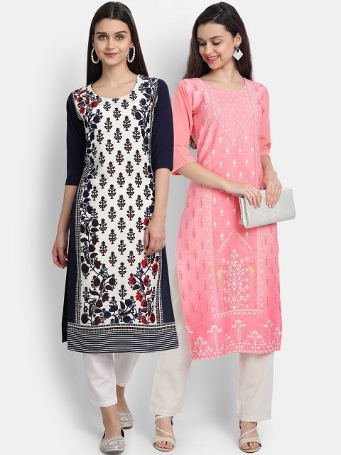 

1 Stop Fashion Women Multi-coloured Pack of 2 Printed Round Neck Straight Kurtas