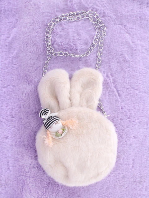

CUTECUMBER Girls Cream-Coloured Faux Fur Sling Bag