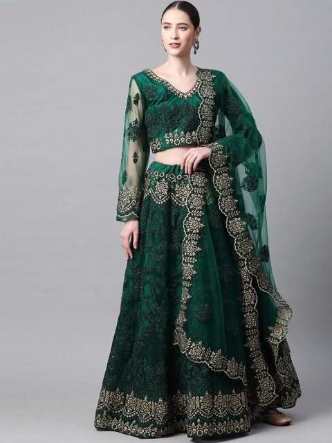 

Readiprint Fashions Green Embellished Semi-Stitched Lehenga & Blouse with Dupatta