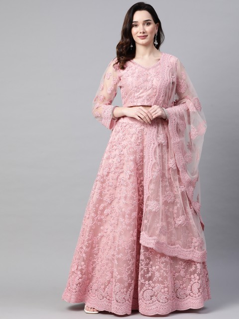 

Readiprint Fashions Pink Embellished Beads and Stones Semi-Stitched Lehenga & Unstitched Blouse With Dupatta