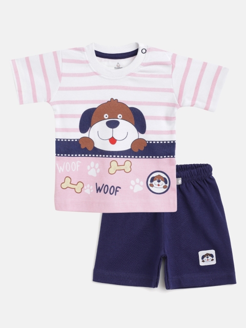 

TINYO Infant Boys Pink & Navy Blue Cotton Printed T-Shirt with Shorts